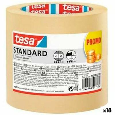 Afplaktape TESA STANDARD Geel Papier 50 mm x 50 m 2 Onderdelen (18 Stuks)