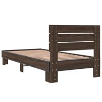 Bedframe bewerkt hout en metaal bruin eikenkleurig 90x200 cm - thumbnail