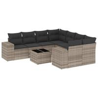 9-delige Loungeset met kussens poly rattan lichtgrijs - thumbnail