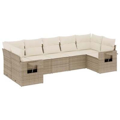 7-delige Loungeset met kussens poly rattan beige