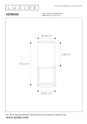 Lucide HERMAN - Tafellamp - Ø 20 cm - 1xE27 - Zwart Lucide HERMAN - Tafellamp - Ø 20 cm - 1xE27 - Zwart