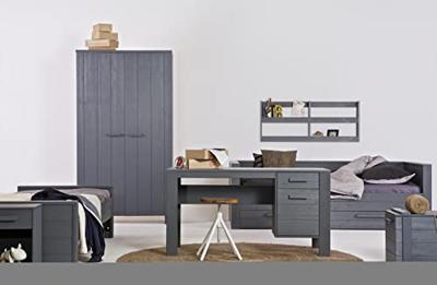 WOOOD Dennis bedbank (excl lade) geborsteld grenen [fsc] (Kleur: metaalgrijs)