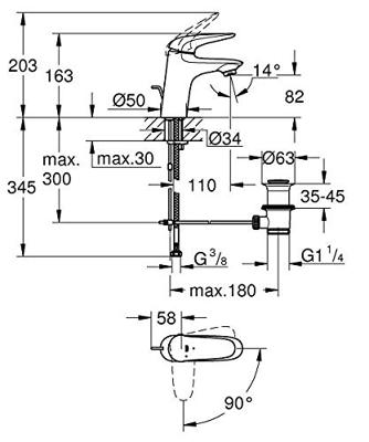Grohe Wastafelkraan Wave New M-size met Waste Chroom