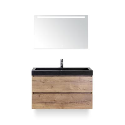 Maxx XL Badmeubelset 100 cm - Natuur Eiken - Wastafel Lucca 1 kraangat - met LED Spiegel