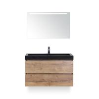 Maxx XL Badmeubelset 100 cm - Natuur Eiken - Wastafel Lucca 1 kraangat - met LED Spiegel - thumbnail