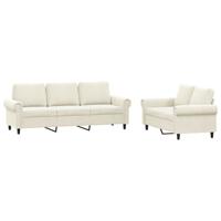2-delige Loungeset met kussens fluweel crèmekleurig - thumbnail