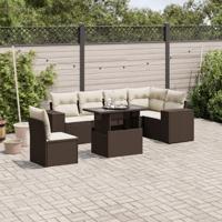 7-delige Loungeset met kussens poly rattan bruin - thumbnail
