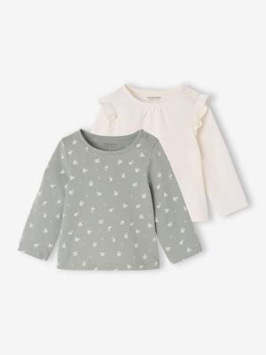 Set van 2 T-shirts baby Basics met lange mouwen saliegroen