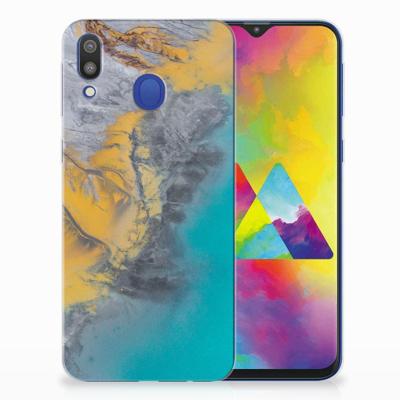 Samsung Galaxy M20 (Power) TPU Siliconen Hoesje Marble Blue Gold Samsung Galaxy M20 (Power) TPU Siliconen Hoesje Marble Blue Gold