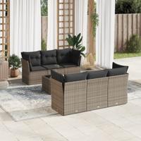 7-delige Loungeset met kussens poly rattan grijs - thumbnail