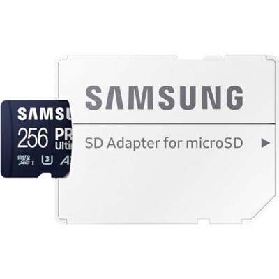 Samsung PRO Ultimate microSD-kaart 256 GB Class 3 UHS-I , v30 Video Speed Class, A2 Application Performance Class Incl. USB-kaartlezer Samsung PRO Ultimate microSD-kaart 256 GB Class 3 UHS-I , v30 Video Speed Class, A2 Application Performance Class Incl. USB-kaartlezer