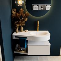 MONDIAZ RIVA 100cm badmeubel onderkast / planchet kleur Linen met 1 lade. Wastafel DULCET rechts 1 kraangat kleur Talc. - thumbnail