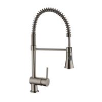CORNWALL ééngreepsmengkraan keuken met spiraalveer, roestvrij staal look hoge ronde uitloop met uittrekbare uitloop en draabereik 360°, hoogte: ca. 52 cm cold-start functie - koud water bij greep - thumbnail