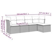 5-delige Loungeset met kussens poly rattan bruin - thumbnail
