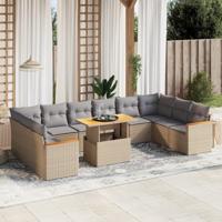 11-delige Tuinset met kussens poly rattan beige - thumbnail