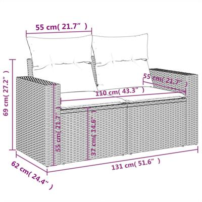 6-delige Loungeset met kussens poly rattan bruin - thumbnail