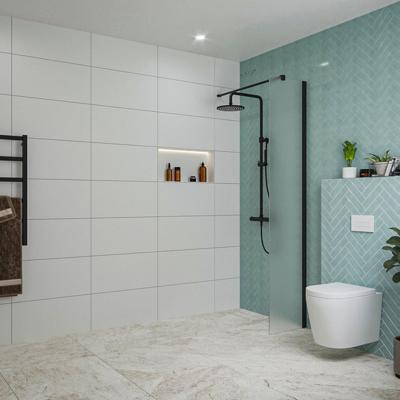 Fortifura Galeria inloopdouche - 40x200cm - mat glas - wandarm - mat zwart SW797921/SW797905