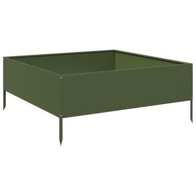 VidaXL Plantenbak verhoogd 100x100x25 cm staal olijfgroen
