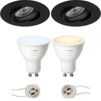 Pragmi Alpin Pro - Inbouw Rond - Mat Zwart - Kantelbaar Ø92mm - Philips Hue - LED Spot Set GU10 - White Ambiance - Bluetooth - thumbnail