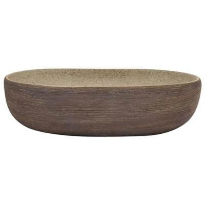 VidaXL Opzetwasbak ovaal 59x40x14 cm keramiek zandkleurig en bruin VidaXL Opzetwasbak ovaal 59x40x14 cm keramiek zandkleurig en bruin
