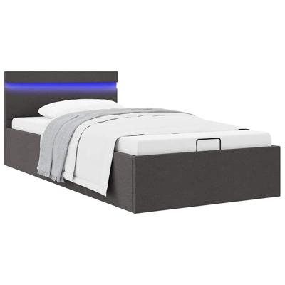 Bedframe met opslag en LED stof donkergrijs 90x200 cm