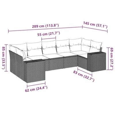 7-delige Loungeset met kussens poly rattan beige