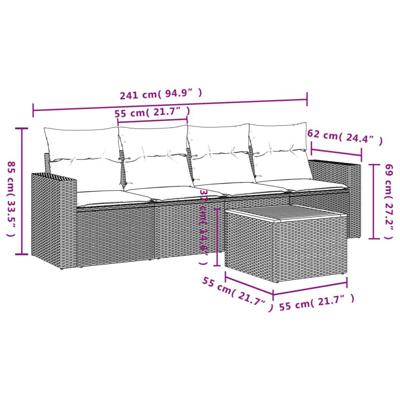 5-delige Loungeset met kussens poly rattan beige - thumbnail