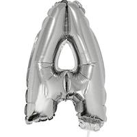 Folie Ballon Letter A Zilver met rietje - thumbnail