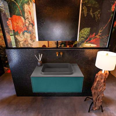 Badkamermeubelset Mondiaz Erin 80 cm met 1 Lade met RIDGE Wastafel Midden Dark grey Zonder Kraangaten Greeploos Mat Smag