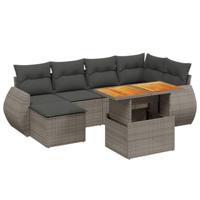 7-delige Loungeset met kussens poly rattan grijs - thumbnail