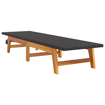 Ligbedden 2 st poly rattan en massief acaciahout zwart en bruin - thumbnail