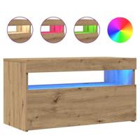 Tv-meubel met LED 75x35x40 cm bewerkt hout artisanaal eiken - thumbnail