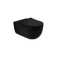 Toiletpot Hangend Plieger Nola Mat Zwart 36x54.5x40cm Wandcloset Keramiek Diepspoel Rimfree met Softclose Quickrelease Toiletzitting Slim - thumbnail