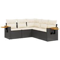 5-delige Loungeset met kussens poly rattan zwart - thumbnail
