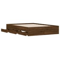 Bedframe met lades bewerkt hout bruin eikenkleur 135x190 cm - thumbnail