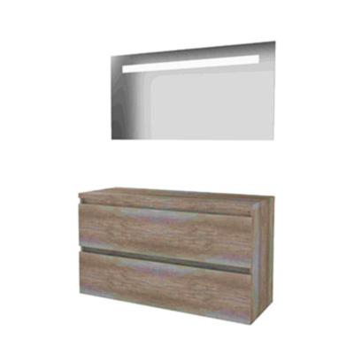 Basic-Line Economic 46 Badkamermeubelset - 120 x 46 cm - Greeploos - 2 Lades - Wastafelblad - Spiegel met LED Verlichting - Scotch Oak