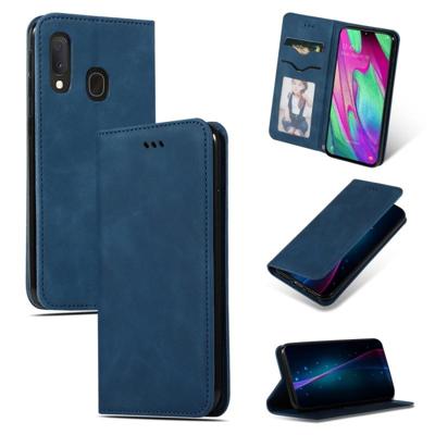 Retro huid voelen Business magnetische horizontale Flip lederen case voor Galaxy A20E & A10E & A202F (marineblauw)