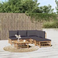 6-delige Loungeset met kussens bamboe donkergrijs - thumbnail