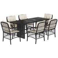 7-delige Tuinset met kussens poly rattan zwart - thumbnail