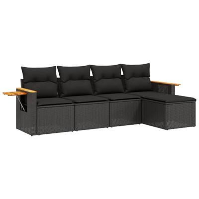 6-delige Loungeset met kussens poly rattan zwart - thumbnail