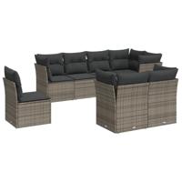 8-delige Loungeset met kussens poly rattan grijs - thumbnail