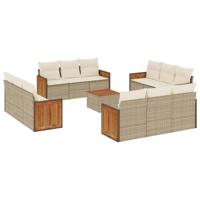 13-delige Loungeset met kussens poly rattan beige - thumbnail