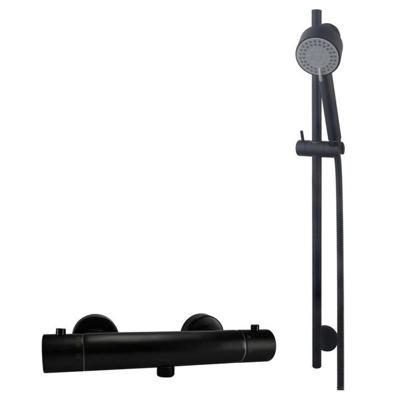 Wiesbaden Rio Douchethermostaat 15cm met glijstangset Mat Zwart sw110885/sw161901/sw373797/