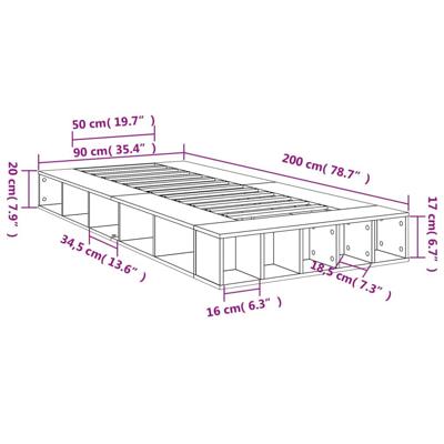Bedframe bewerkt hout sonoma eikenkleurig 90x200 cm