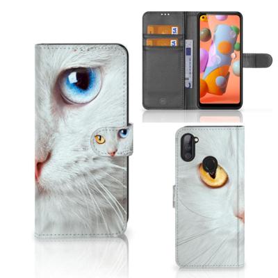 Samsung Galaxy M11 | A11 | Telefoonhoesje | Met pasjeshouder | Witte Kat Samsung Galaxy M11 | A11 | Telefoonhoesje | Met pasjeshouder | Witte Kat