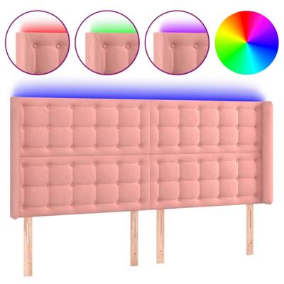 Hoofdbord LED 183x16x118/128 cm fluweel roze