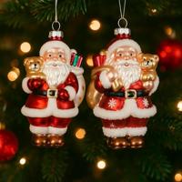 Decoris kersthanger glas kerstman met hondje - assortiment - thumbnail