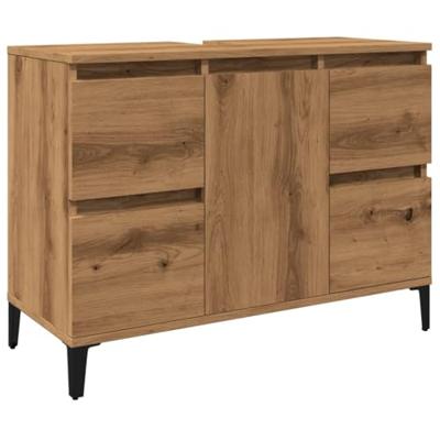 Wastafelkast 80x33x60 cm bewerkt hout artisanaal eikenkleur