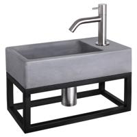 Differnz Force fonteinset - 40x22x8cm - Rechthoek - 1 kraangat - Gebogen matte chromen kraan - met zwart frame - Beton Grijs 38.401.70 - thumbnail