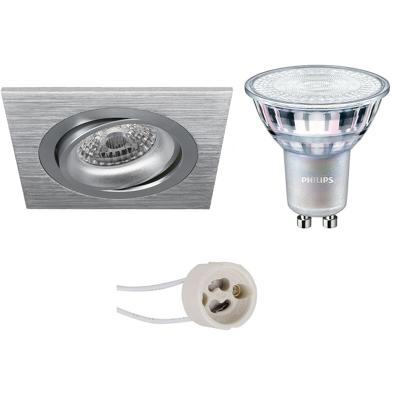 GU10 Inbouwspot Set - Mat Zilver - Inbouw Vierkant - Kantelbaar - Philips - MASTER 927 36D VLE - DimTone Dimbaar - Pragmi Borny Pro - 3.7W - Warm Wit 2200K-2700K - 92mm